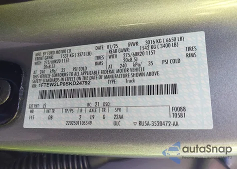 2025 Ford F-150 Stx из США, поврежденный, VIN 1FTEW2LP0SKD24792